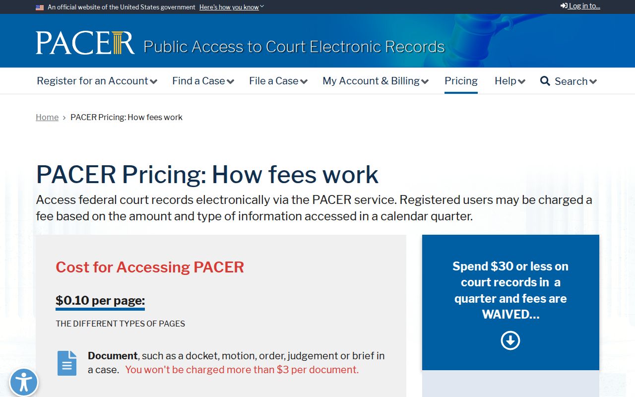 Charleston court docket research through PACER