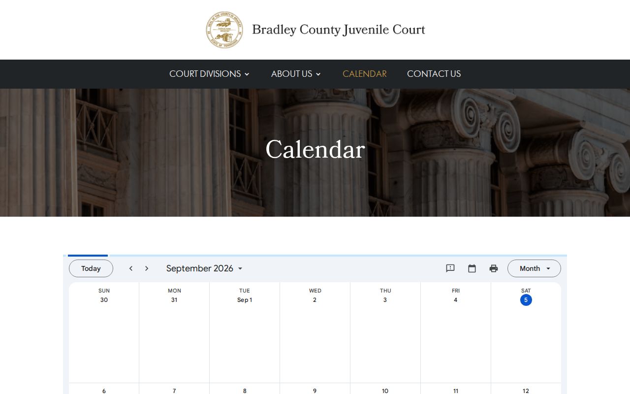 Bradley County court calendar for Juvenile Court