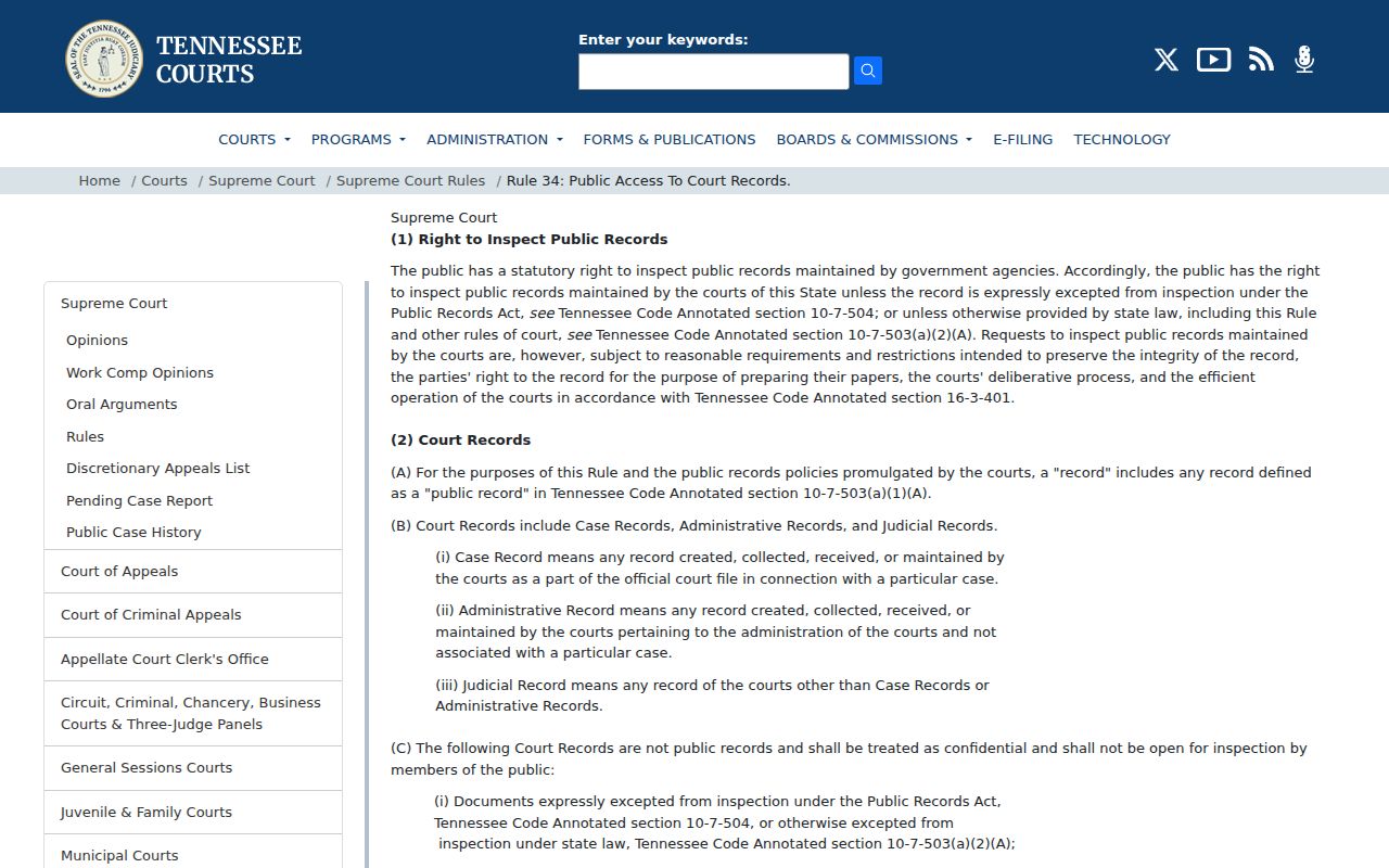 Bradley County court record access under Tennessee Rule 34