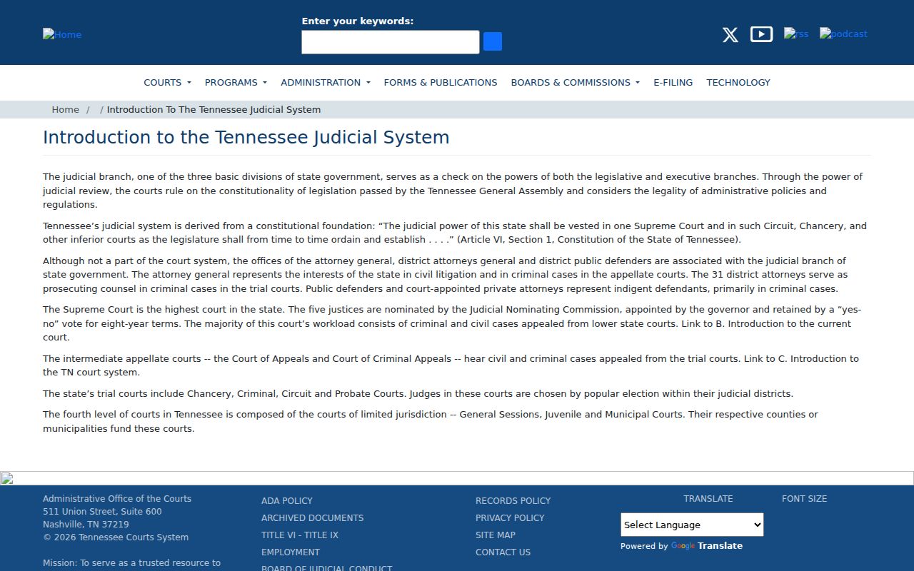 Tennessee judicial system overview showing trial and appellate courts